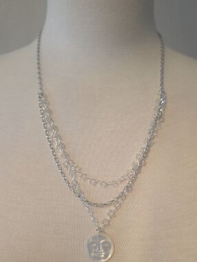 Silver Layered Star Chain Necklace with Moon Pendant
